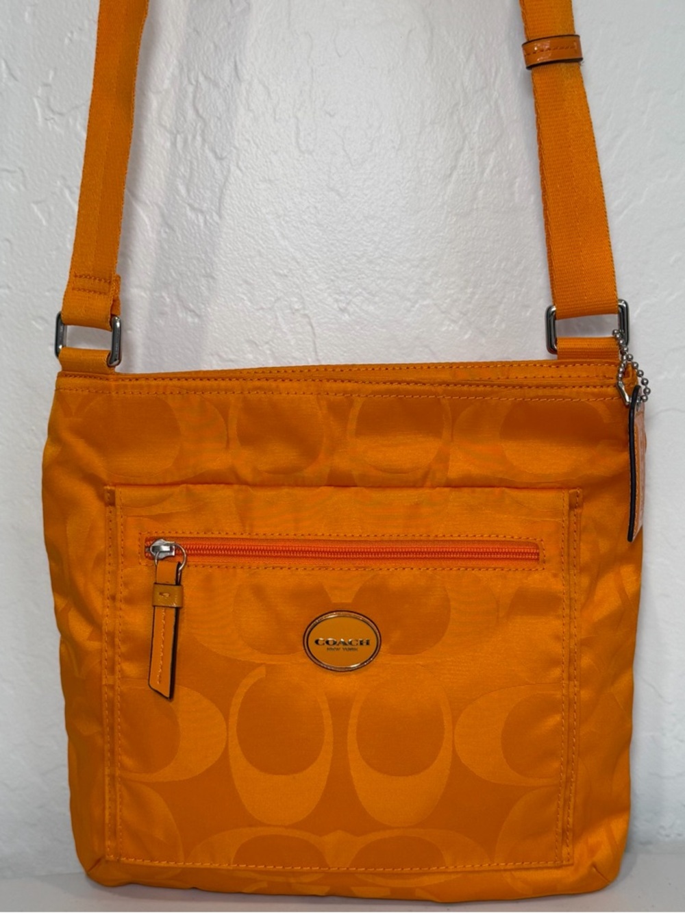 Coach Orange Crossbody Signature Logo Nylon Medium Shoulder Bag